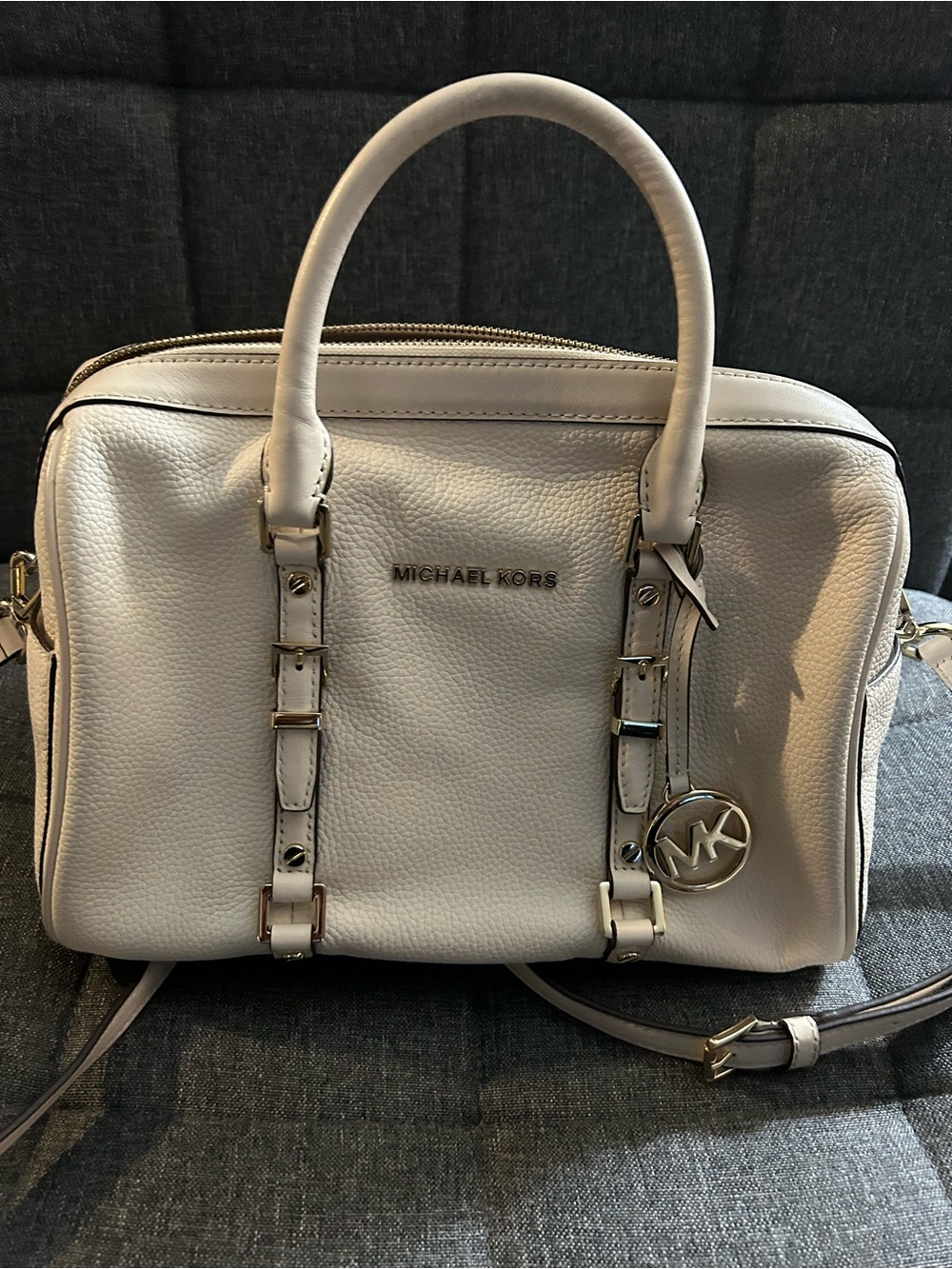 Michael Kors Cream Leather Satchel with MK Charm